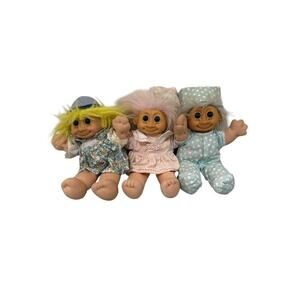 Vintage Lot Of 3 12" Russ Troll Plush Dolls Boys Girls Pajamas Dress Play